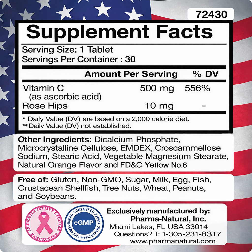 Vitamin C with Rose Hips 500 mg 30 Tabs